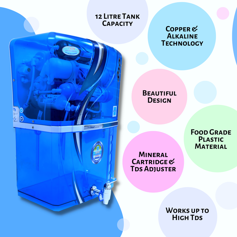 E.F.M Alpha 12 L RO+UV+UF+TDS+MINERAL+ALK+COPPER  RO Water Purifier (Blue)