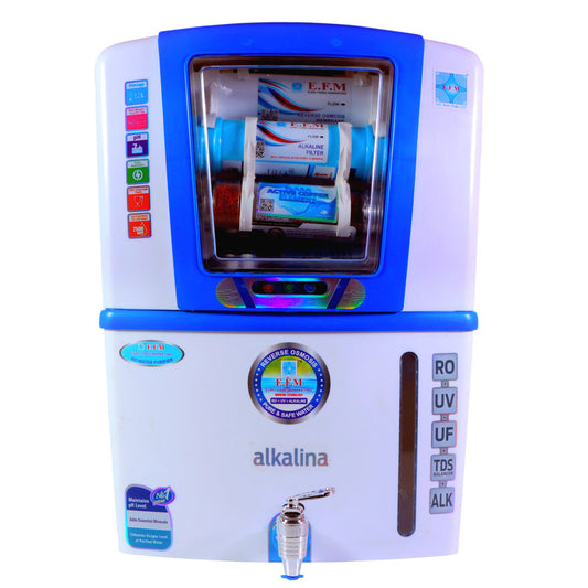 E.F.M Alkalina 12 L RO+UV+UF+TDS+MINERAL+ALK+COPPER  RO Water Purifier (White::Blue)