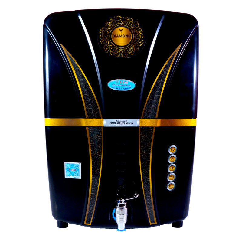 E.F.M Black Diamond 12 L RO+UV+UF+TDS+MINERAL  RO Water Purifier (Black)